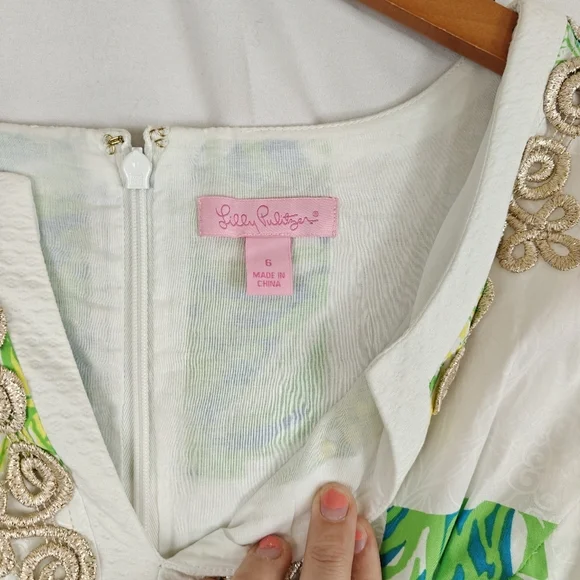Lilly Pulitzer Janice Shift Mini Dress Lioness Patchwork Resort Fit Size 6 - Picture 7 of 9